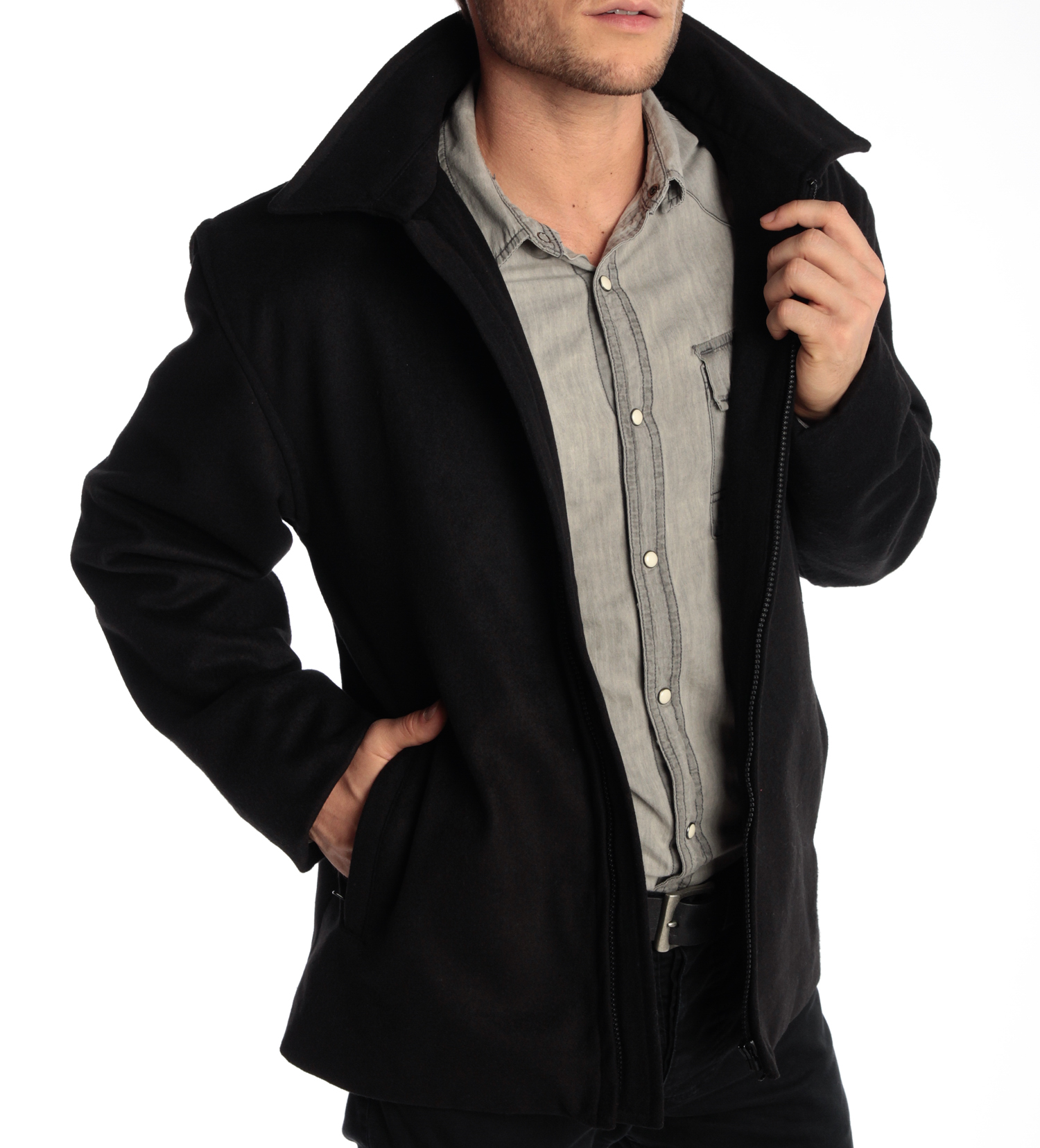 Alpine Swiss Grant Mens 28" Open Bottom Jacket Wool Blend JD Bomber